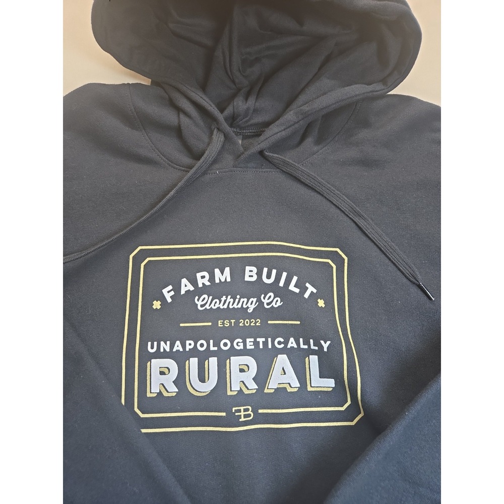 Gildan Black Mens Hooded Sweatshirt Long Sleeve Farm Built Rural XL NWT - Picture 2 of 8